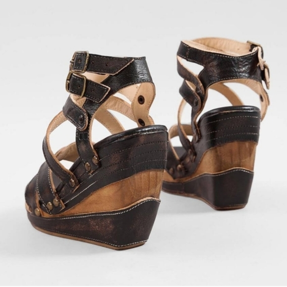 ✨SOLD✨ BedStu Juliana Black Leather Platform Wedge Sandals sz 11 Julianna - Picture 3 of 10